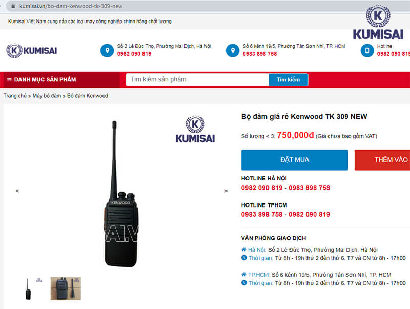 Mua bộ đàm giá rẻ Kenwood TK 309 NEW tại Kumisai.vn