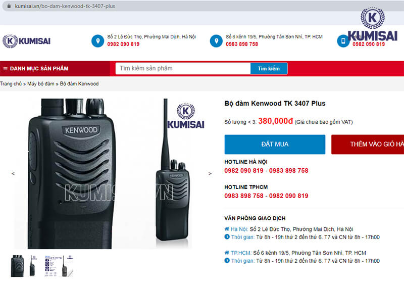 Mua máy bộ đàm Kenwood TK 3407 Plus tại Kumisai.vn