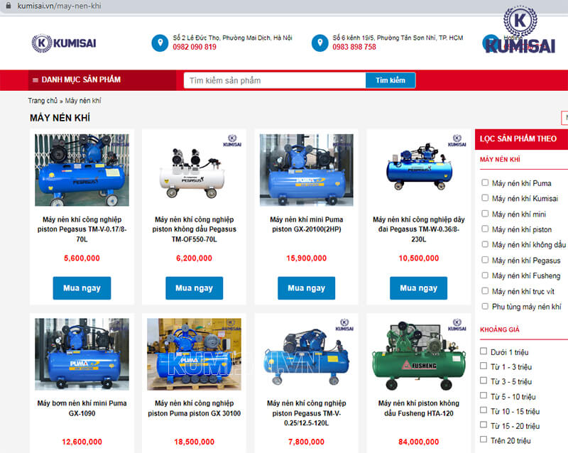 Mua các loại máy nén khí ở Kumisai.vn