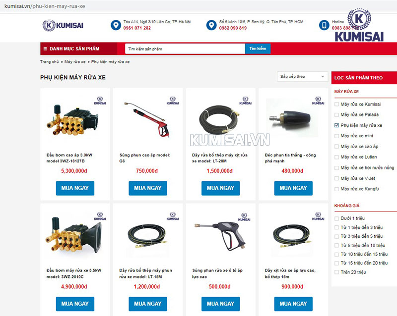 Mua dây máy rửa xe, phụ kiện máy rửa xe ở Kumisai Việt Nam