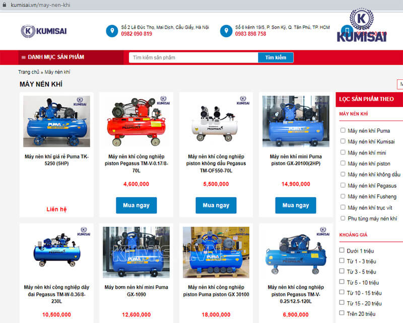 Mua máy nén khí 15HP chính hãng tại Kumisai.vn Mua máy nén khí 15HP chính hãng tại Kumisai.vn