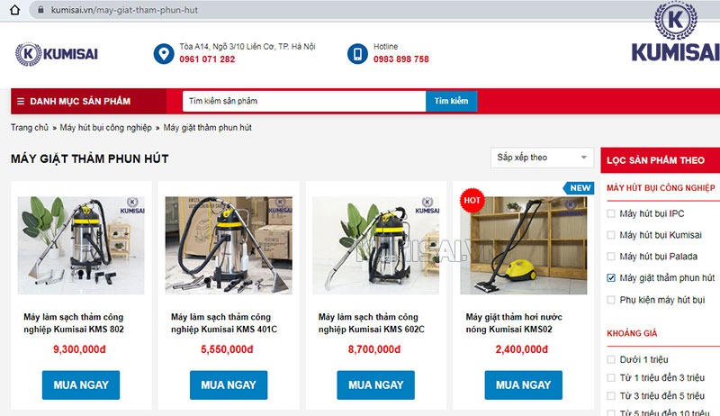 Mua máy giặt thảm phun hút chính hãng, chất lượng tại Kumisai.vn