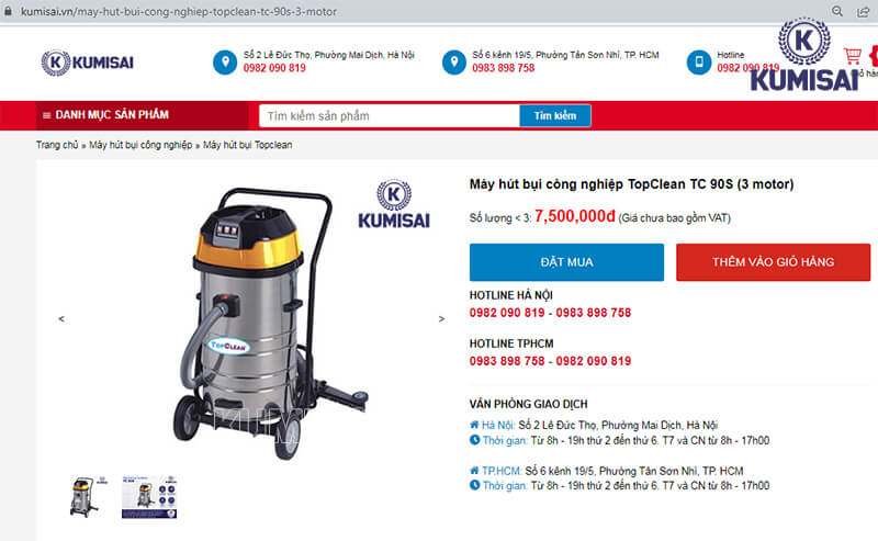 Mua máy hút bụi công nghiệp TopClean TC ở Kumisai.vn