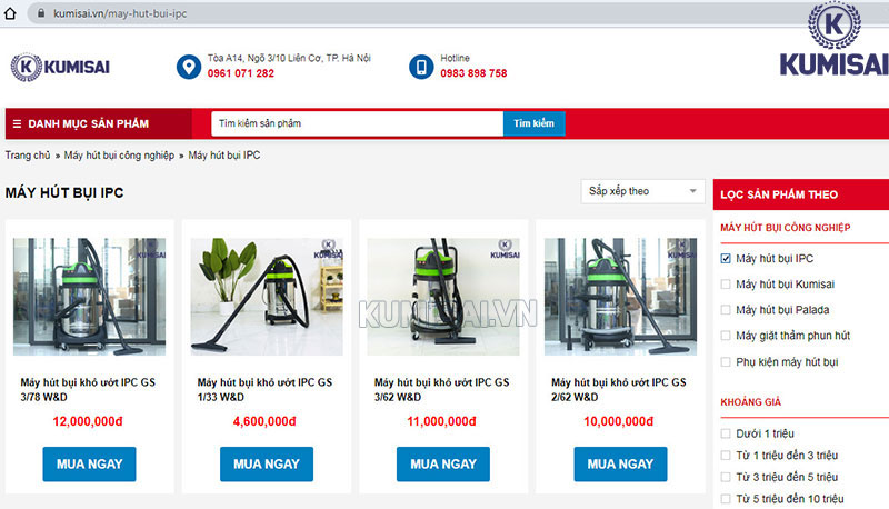Mua máy hút bụi IPC tại Kumisai.vn