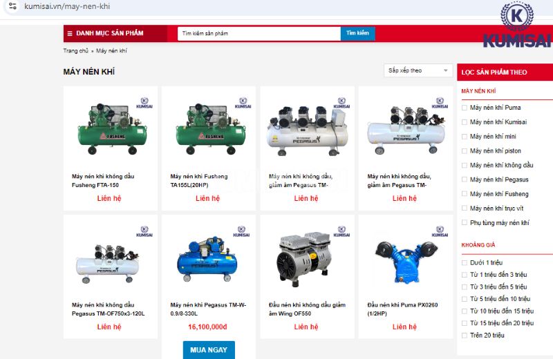 Kumisai Việt Nam – Địa chỉ mua máy nén khí uy tín tại Vũng Tàu