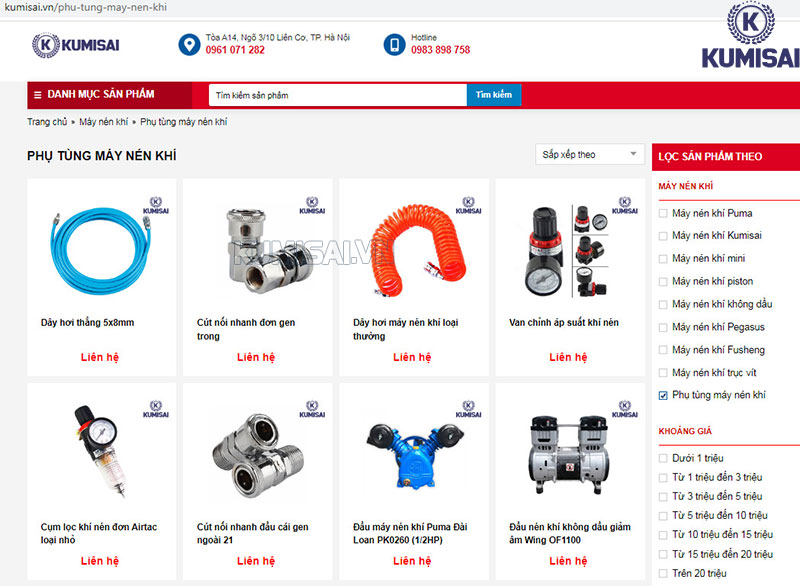 Mua phụ tùng máy nén khí chất lượng tại Kumisai.vn
