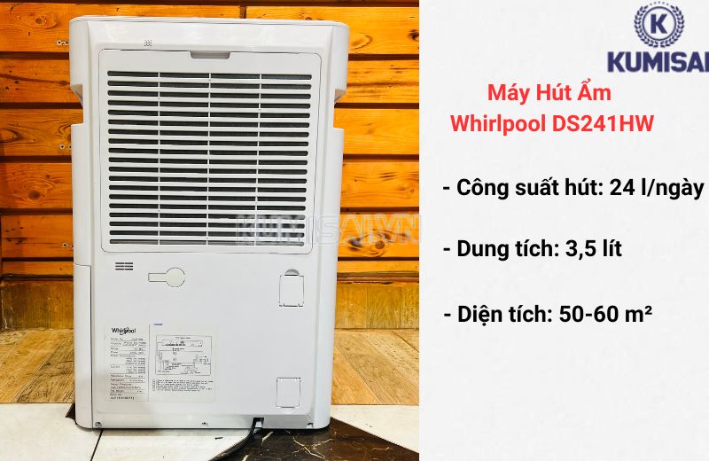 Máy hút ẩm 24L Whirlpool DS241HW hút ẩm cho không gian lớn