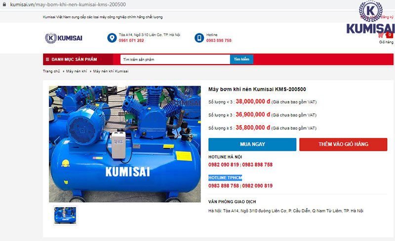 Kumisai Việt Nam - Địa chỉ bán máy bơm nén khí Kumisai KMS-200500 giá tốt 