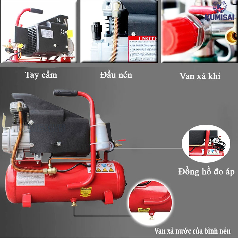 Cấu tạo cơ bản của máy nén khí 9 lít giá rẻ