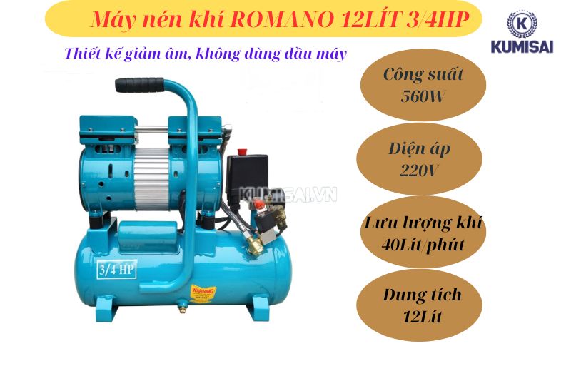 Máy khí nén Romano 12 lít ổn định, hiệu quả