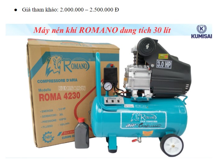 Máy nén khí Romano 30lít được ưa chuộng sử dụng