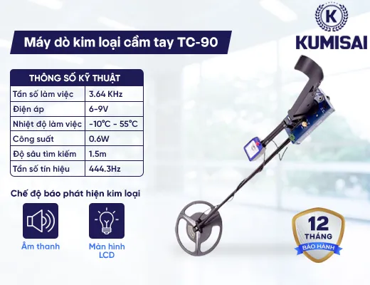 Giá máy dò kim loại cầm tay TC-90 độ sâu 1.5m - 2