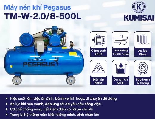 Máy nén khí dây đai Pegasus TM-W-2.0/8-500L - 2
