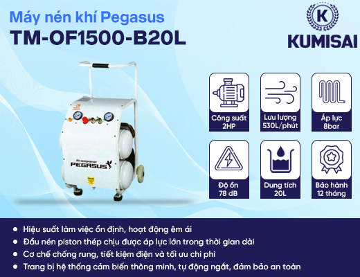 Máy nén khí mini giảm âm PEGASUS TM-OF1500-B20L - 2