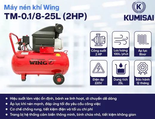 Máy nén khí mini đầu liền Wing TM-0.1/8-25L (2HP) - 2