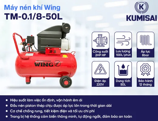 Máy nén khí mini đầu liền Wing TM-0.1/8-50L - 2