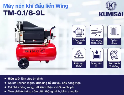 Máy nén khí mini đầu liền Wing TM-0.1/8-9L - 2