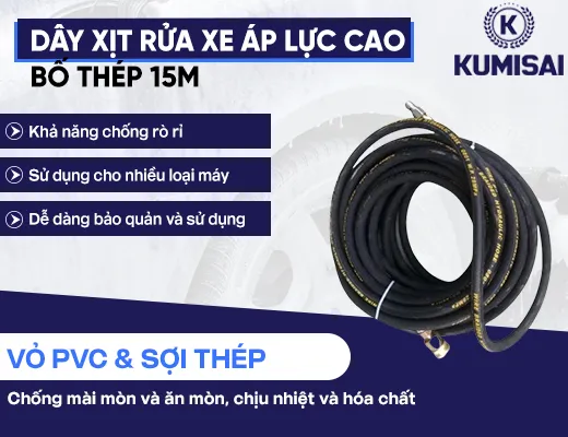 Dây xịt rửa xe áp lực cao, bố thép 15m - 2