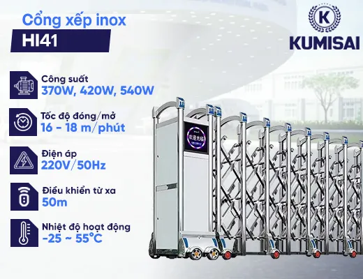 Cổng xếp inox chạy điện HI41 - 2