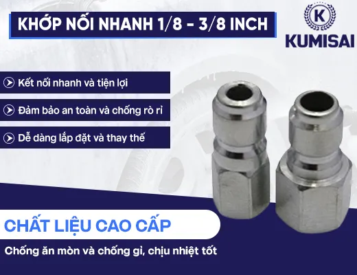 Khớp nối nhanh 1/8 - 3/8 inch kiểu đầu đực đầu cái - 2