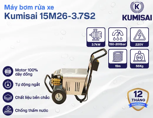 Máy bơm rửa xe Kumisai 15M26-3.7S2 2600PSI - 2