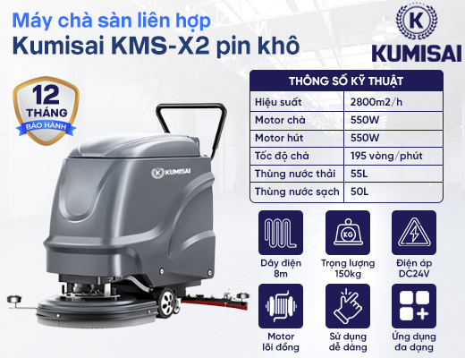 Máy chà sàn liên hợp Kumisai KMS-X2 pin khô - 2