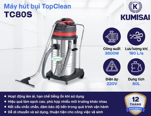 Máy hút bụi nước công nghiệp nhà xưởng TopClean TC80S - 2