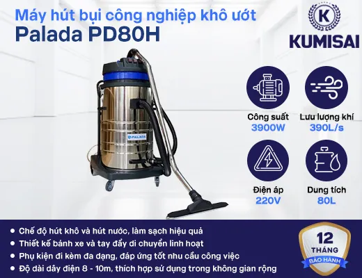 Máy hút bụi công nghiệp khô ướt Palada PD80H - 2