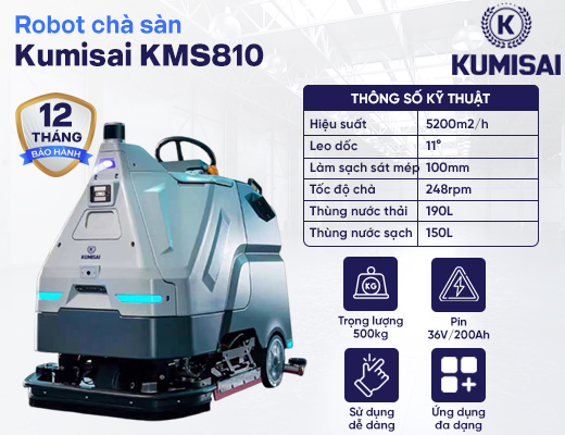 Robot chà sàn Kumisai KMS810 (đứng lái được) - 2