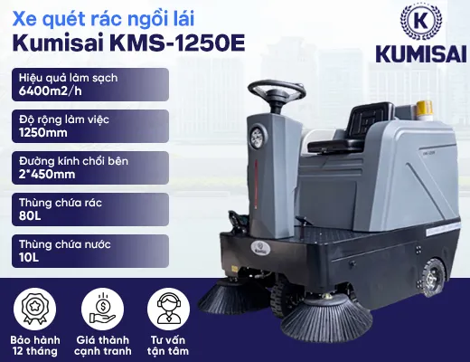 Xe quét rác nhà xưởng ngồi lái Kumisai KMS-1250E - 2