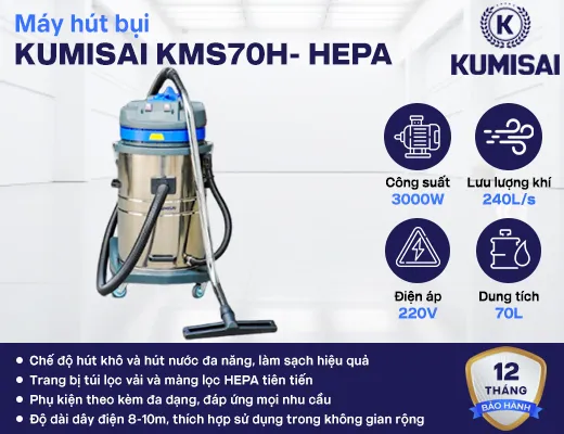 Máy hút bụi công nghiệp Kumisai KMS70H- Hepa - 2