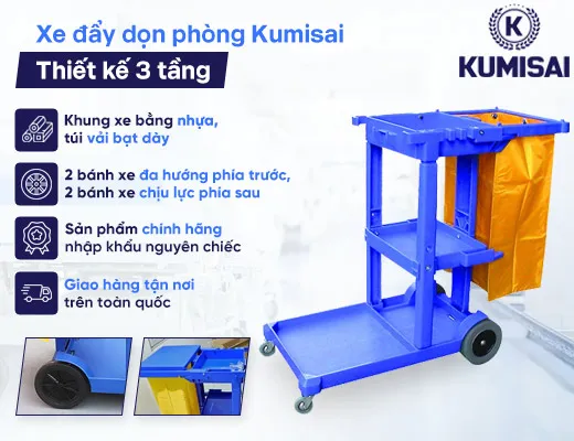 Xe đẩy dọn phòng 3 tầng công nghiệp Kumisai - 2
