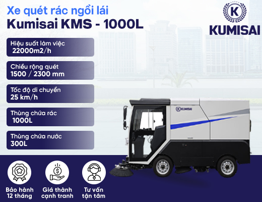 Xe quét rác ngồi lái Kumisai KMS - 1000L - 2