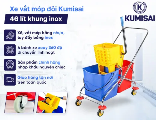 Xe vắt móp đôi Kumisai 46 lít khung inox - 2