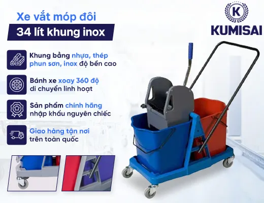 Xe vắt móp đôi Kumisai 34 lít khung inox - 2