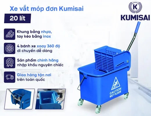 Xe dọn vệ sinh vắt móp đơn công nghiệp Kumisai - 2