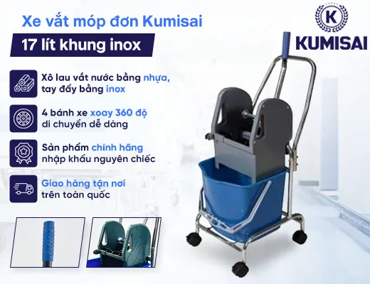 Xe vắt móp đơn Kumisai 17 lít khung inox - 2
