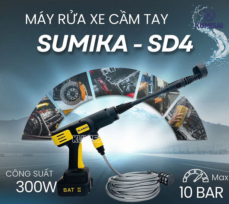 Máy phun rửa xe dùng pin SUMIKA SD4 Máy phun rửa xe dùng pin SUMIKA SD4