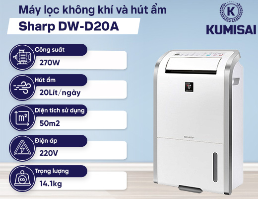Máy lọc không khí và hút ẩm Sharp DW-D20A - 2