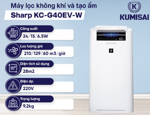 Máy lọc không khí và tạo ẩm Sharp KC-G40EV-W - 2