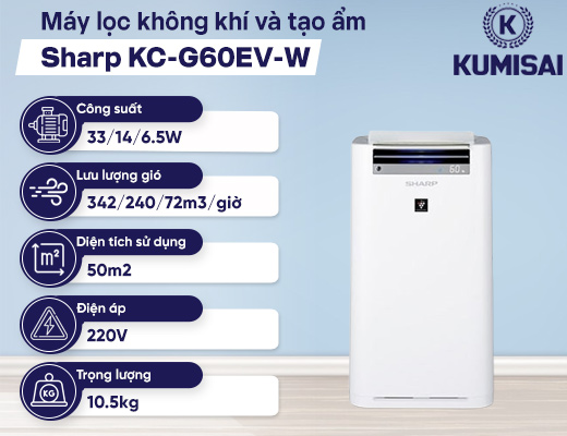 Máy lọc không khí và tạo ẩm Sharp KC-G60EV-W - 2