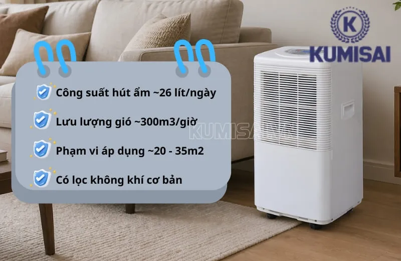 Đặc điểm nổi bật máy hút ẩm Kumisai KMS-26LD
