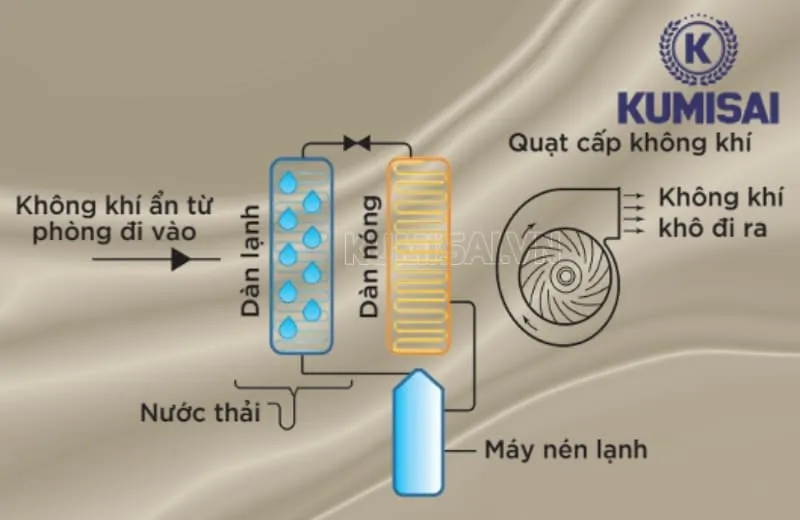 Cơ chế hoạt động máy hút ẩm Kumisai KMS-138LD Cơ chế hoạt động máy hút ẩm Kumisai KMS-138LD
