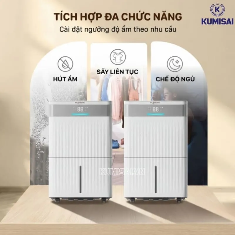 Máy hút ẩm Fujihome tích hợp tính năng 3in1