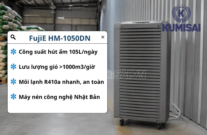 FujiE HM-1050DN có hiệu suất hút ẩm lớn FujiE HM-1050DN có hiệu suất hút ẩm lớn