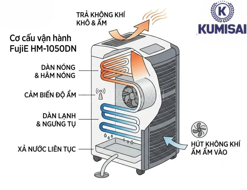 Cơ cấu vận hành máy hút ẩm không khí FujiE HM-1050DN Cơ cấu vận hành máy hút ẩm không khí FujiE HM-1050DN