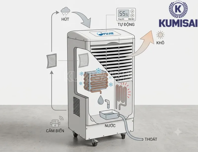 Nguyên lý hoạt động máy hút ẩm FujiE HM-1500D