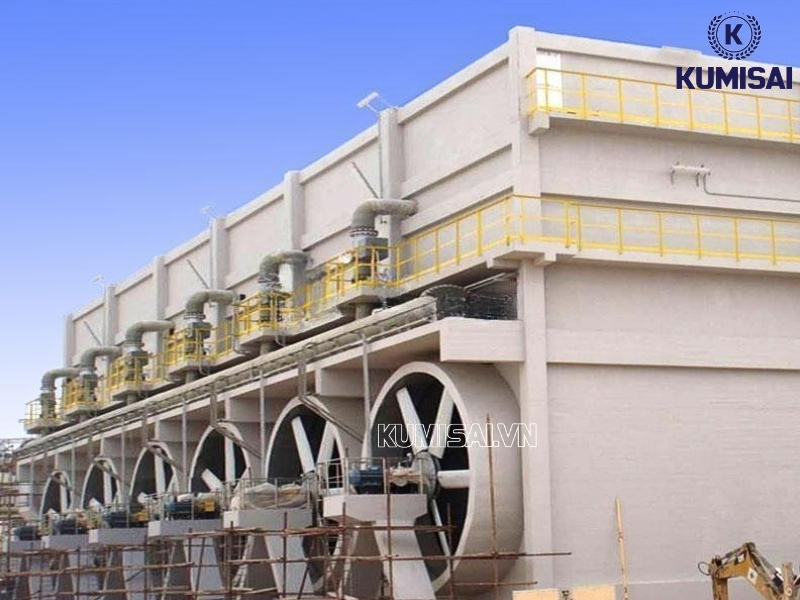 Tháp làm mát gió thiết kế quạt chiều ngang