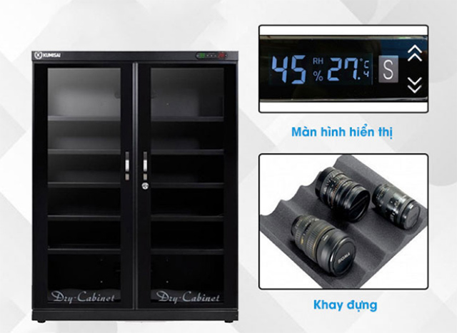 Tủ chống ẩm Kumisai DHC 350 gồm 1 số bộ phận cơ bản