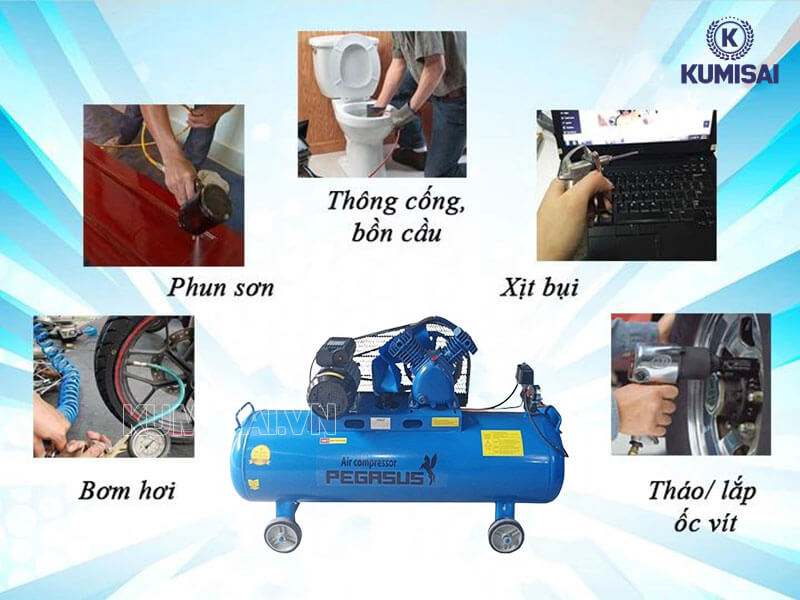 Máy nén khí Pegasus TM-V-0.17/8-180L ứng dụng phổ biến trong cuộc sống